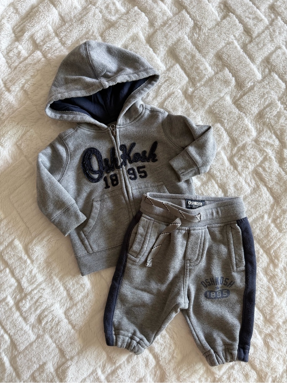 OshKosh B'gosh Gray Hoodie and Jogger Set with Navy Trim